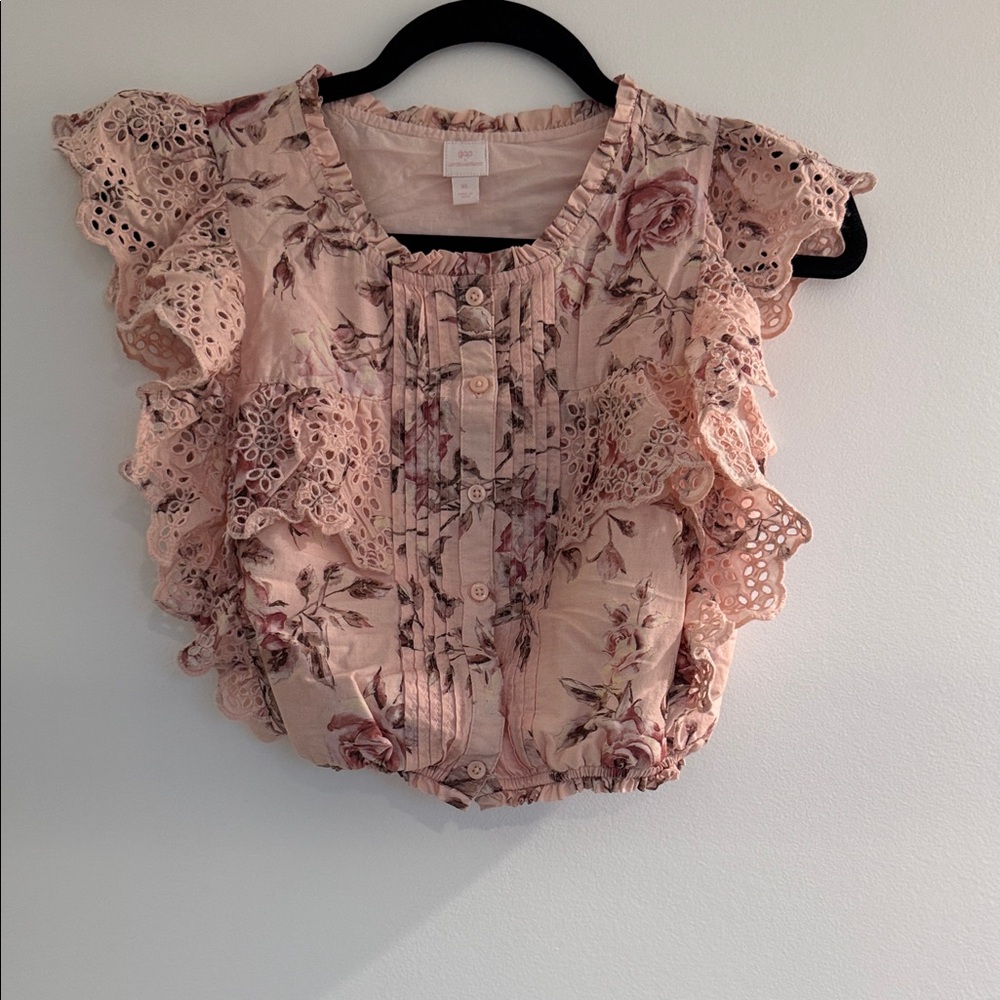 LoveShackFancy Floral Ruffle Blouse - Peach